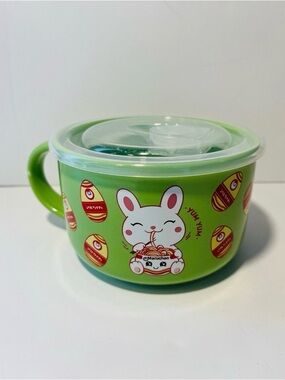 Maruchan Mad Engine Green White Red Vented Sealable Lidded Yum Yum Bunny Bowl